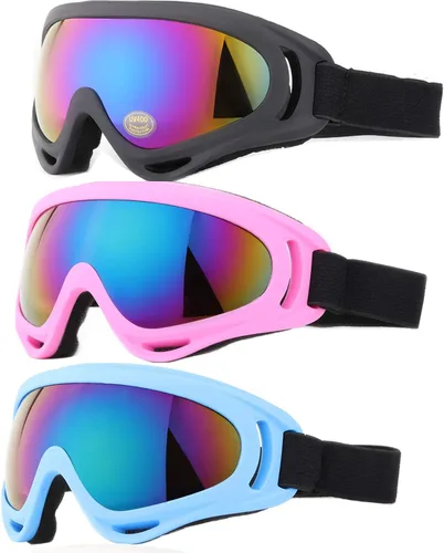 Miniatura 10 de Gafas de esquí, paquete de 3 gafas de nieve para hombres, mujeres, niños y jóvenes, protección UV400 para esquí y snowboard