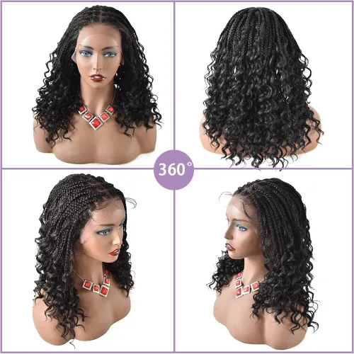Miniatura 2 de Pelucas trenzadas de encaje suizo hechas a mano de 18 pulgadas con cabello de bebé para mujeres negras, pelucas de cabello sintético Kanekalon