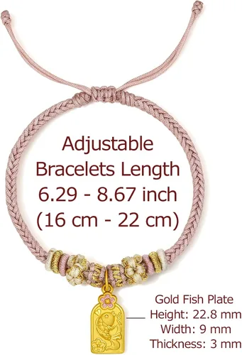Miniatura 2 de ZHOU LIU FU 24K Solid Gold Bracelet Luck Fish Real Gold Charm Bracelet Adjustable Jewelry Braided Bracelet for Women Teens Girls