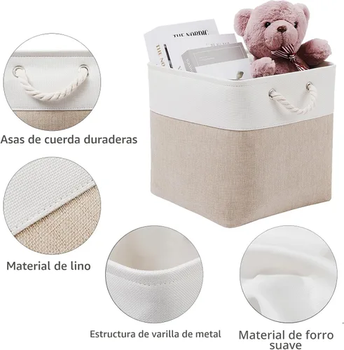 Miniatura 6 de MidmmVick Contenedores de Almacenamiento Cúbicos de 13 x 13 Pulgadas, Paquete de 6 Contenedores de Tela Plegables Extra Grandes con Cuerdas, Cubos