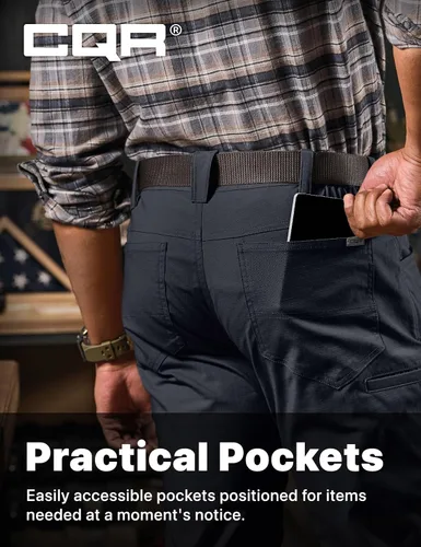 Miniatura 32 de CQR – Pantalones tácticos elásticos tipo cargo para hombre, resistentes al agua, de tela ripstop (antidesgarros), ligeros, ideales para uso diario