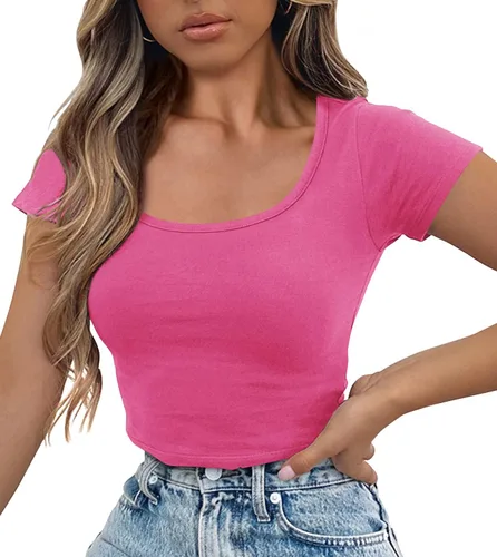 Miniatura 2 de Artfish Camiseta básica de manga corta para mujer, cuello redondo, ajustada, para entrenamiento, para adolescentes