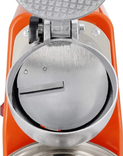 Miniatura 5 de Zeny Máquina trituradora de hielo, eléctrica, para hacer conos de nieve, de acero inoxidable, picadora de hielo raspado (naranja)