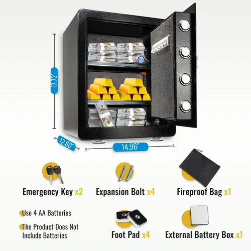 Miniatura 4 de Caja fuerte, ignífuga, bolsa impermeable, teclado y entrada de llaves, gabinete de seguridad para el hogar y la oficina (2.0 pies cúbicos)