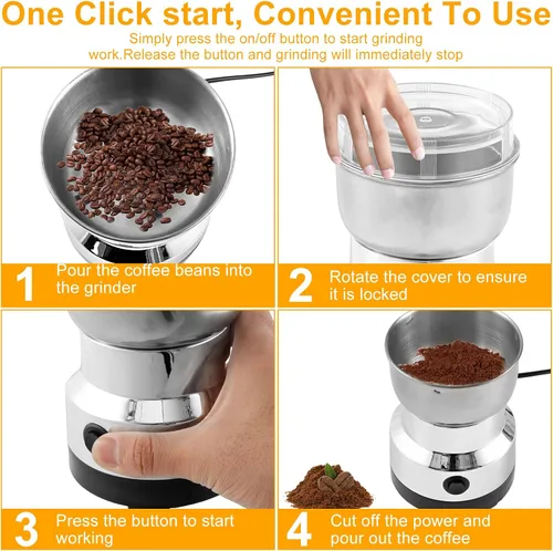 Miniatura 4 de Molinillo de café eléctrico de molienda rápida, mini molinillo de especias con cuchillas, molinillo de café de 10.1 fl oz, molinillo de café de un