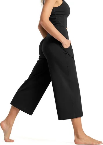 Miniatura 3 de Tmustobe Pantalones capri de yoga para mujer, con control de abdomen, cintura alta, pantalones cortos acampanados con bolsillos