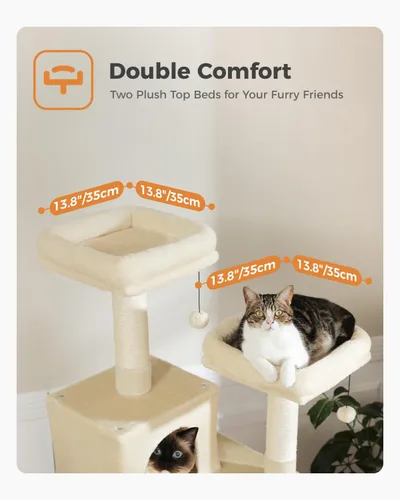 Miniatura 7 de PEQULTI Árbol para gatos de interior de 71 pulgadas con hamaca grande, torre alta para gatos grandes con condominio para 2 gatos, 2 perchas