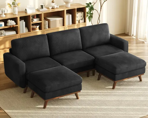 Miniatura 57 de Vesgantti Sofá modular en forma de U de 119 pulgadas, sofá modular de pana con asiento profundo y soporte de resortes, sofá convertible con 2 Beige