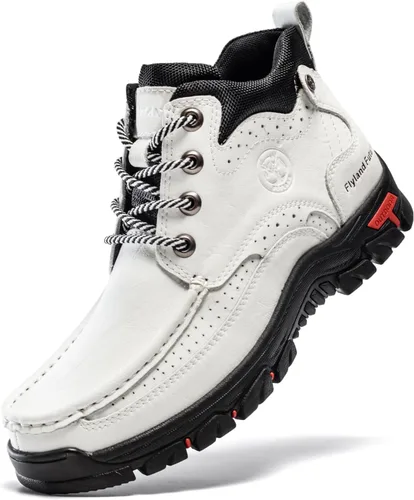 Miniatura 9 de FLYLAND Botas casuales para hombre de cuero vintage, botines de vestir, botas Chukka de caña media, antideslizantes, para conducir y caminar, zapatos