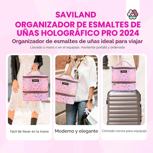 Miniatura 7 de SAVILAND Bolsa Organizadora de Esmalte de Uñas: Organizador de Almacenamiento de Esmalte de Uñas de Cuero PU que Contiene 30 Botellas y Lámpara