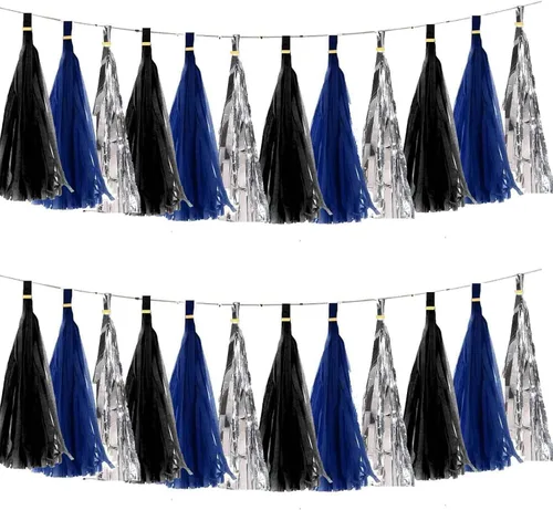 Miniatura 6 de We Moment Borlas de Papel de Seda Azul Marino Azul Claro Guirnalda de Borlas para Fiestas para Decoraciones de Fiestas, Kits de Bricolaje, 15 Piezas