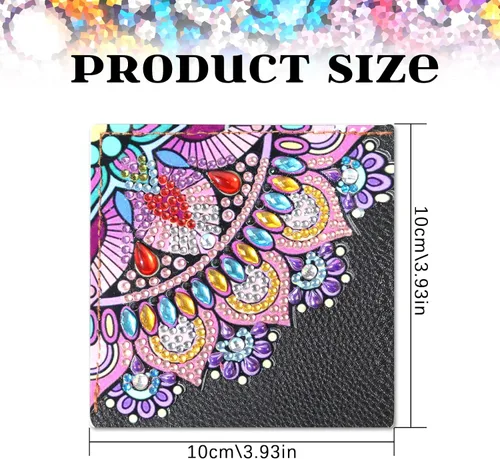 Miniatura 3 de Juego de 4 piezas de pintura de diamante, marcapáginas de mandala, de cuero, para manualidades, pintura de cristal con forma especial 5D por números
