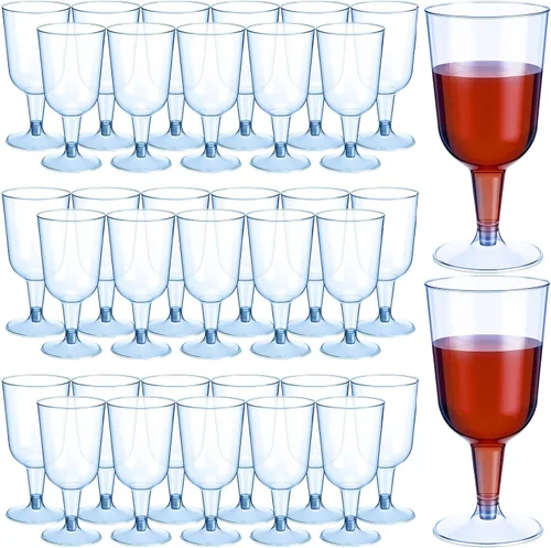 Meanplan 100 copas de vino de plástico con tallo de 6 onzas, vasos de vino de plástico para fiestas, desechables, apilables, de picnic de boda Azul