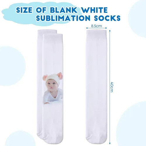 Miniatura 2 de Geyoga 12 pares de calcetines de sublimación blancos en blanco, calcetines de tubo para hombres y mujeres, calcetines listos para impresión
