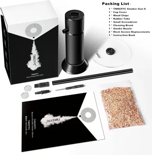 Miniatura 2 de Pistola para Ahumar Portátil, Ahumador de Cóctel para Carne, Bebidas, Queso, con Tapa para Tazas y Virutas de Madera Incluídas, Negro