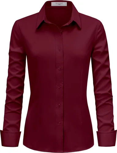 Miniatura 7 de Camisas de vestir para mujer, de manga larga, con botones, elástica, sin arrugas, color liso, casual, para el trabajo, oficina, blusa