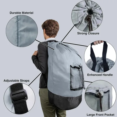 Miniatura 3 de Bolsa de lavandería con correas para el hombro y bolsillo de malla, mochila de lavandería grande portátil para lavandería universitaria, apartamento