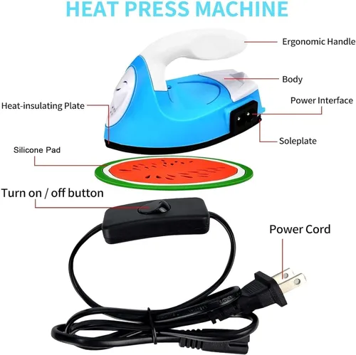 Miniatura 3 de Mini máquina de plancha de calor, mini plancha eléctrica portátil, pequeña prensa de calor, mini prensa de hierro para ropa, zapatos, bolsas