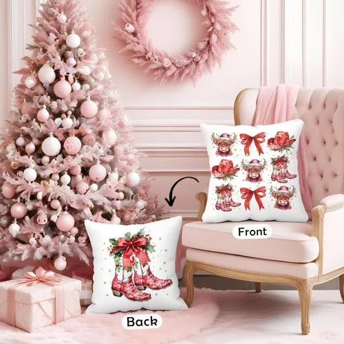 Miniatura 4 de Fundas de almohada decorativas de Navidad western 18x18 de doble cara, lazo rojo coqueta vaca botas de vaquero fundas de almohada decorativas