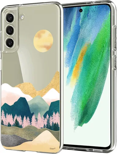 Miniatura 10 de Unov Funda compatible con Galaxy S21 FE funda transparente con diseño de TPU suave absorción de golpes, diseño delgado en relieve floral protector