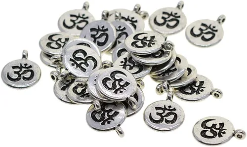 Miniatura 6 de Fityle - 30 dijes de plata tibetana de filigrana para yoga, flor de loto, DIY, para hacer joyas, OM, Plata, no disponible