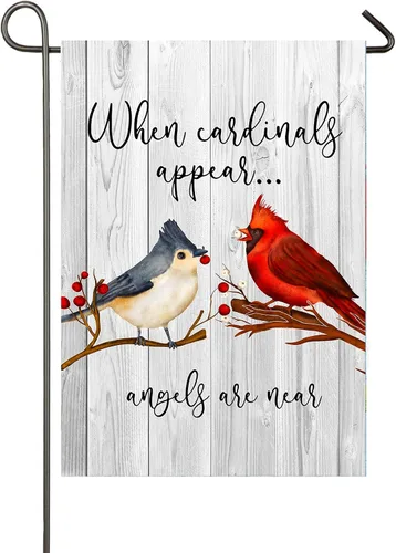 Cardinals Appear - Bandera de jardín de 12 x 18 pulgadas, decoración de doble cara para el Día de los Caídos Cuando los Cardenales Aparecen Los