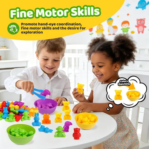 Miniatura 3 de Juegos de clasificación de animales por color con cuencos de clasificación Montessori sensorial, juguetes educativos tempranos para aprender