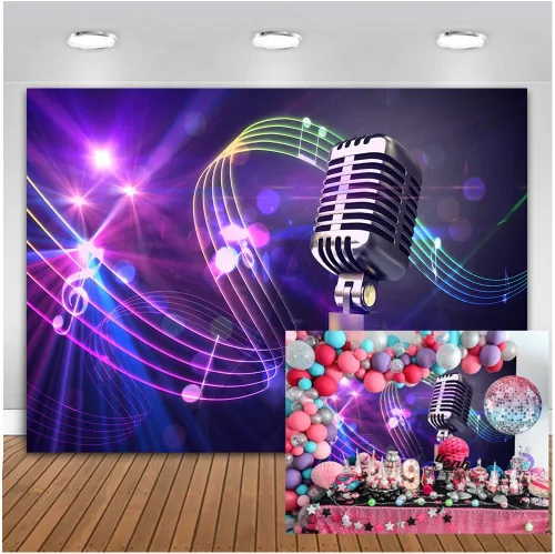 Fondos de música de discoteca de 7 x 5 pies con símbolo de música, micrófono, fotografía, fondo, decoración, suministros de música, fiesta, cabina