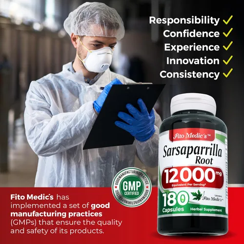 Miniatura 6 de FITO MEDIC'S Raíz de zarzaparrilla Cápsulas de raíz de zarzaparrilla 180 cápsulas Extracto concentrado Suplemento herbario altamente