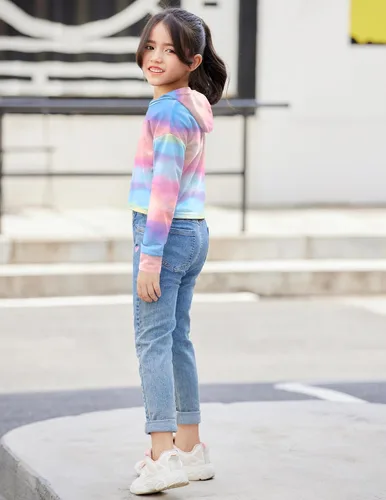 Miniatura 6 de Arshiner - Sudadera corta con capucha y manga larga con teñido batik para niñas