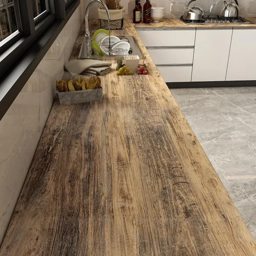 Miniatura 5 de 3yecao Papel tapiz de grano de madera marrón grueso, 24 x 197 pulgadas, impermeable, con textura sintética, papel de contacto de madera gris azul
