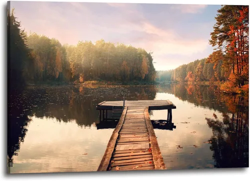 Miniatura 12 de Inpraradiso - Lienzo de Arte de Pared de Naturaleza: Cuadro Panorámico de Paisaje de Lago de Montaña, Árboles del Bosque, Impresión Artística