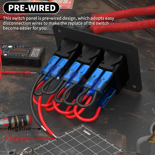 Miniatura 6 de DaierTek Panel de Interruptor Marino Impermeable 12V Panel de Interruptor Basculante de 3 Bandas Luz LED Azul Interruptor de Palanca Panel