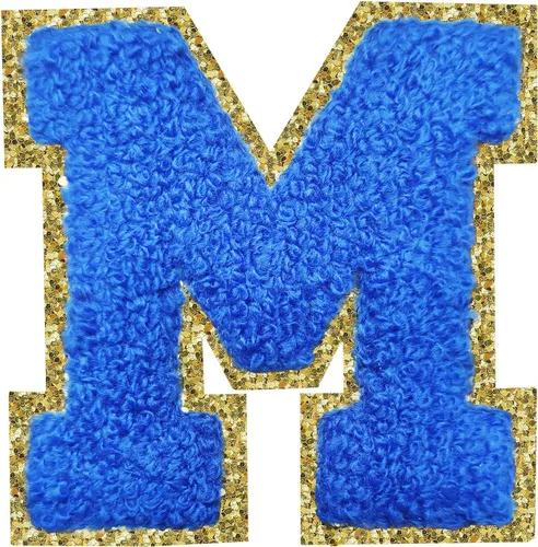 Miniatura 96 de Parches de letras termo-adhesivas de felpilla para chaquetas, parches de letras universitarias con brillantina para planchar en la letra azul A