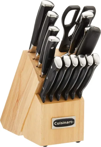 CUISINART Juego de Cuchillos con Bloque, Juego de Cuchillería de 15 Piezas con Hojas de Acero para Corte Preciso, Liviano, Acero Inoxidable,