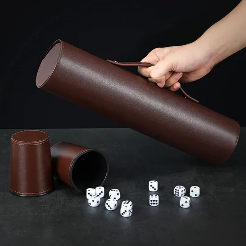 Miniatura 3 de Party Games - Juego de tazas de dados de cuero, 5 tazas de dados negros + 25 dados + funda exclusiva de almacenamiento y transporte hecha