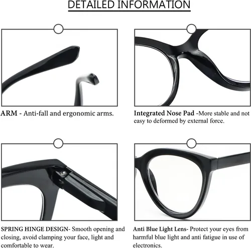 Miniatura 5 de REAVEE Paquete de 3 lentes de lectura de ojo de gato de gran tamaño para mujeres y hombres, marco grueso, bloqueo de luz azul, lentes elegantes