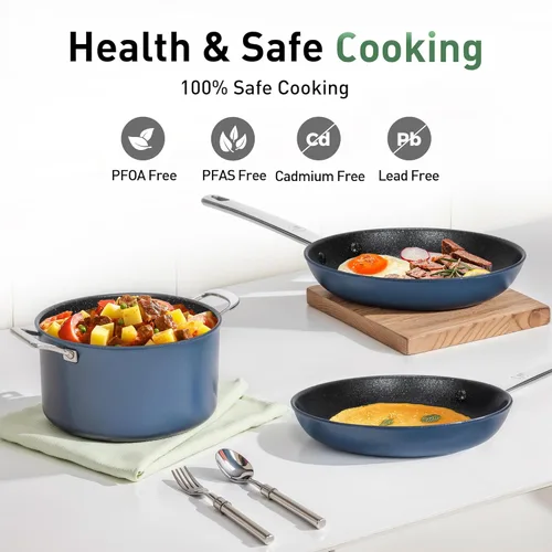 Miniatura 9 de Kitchen Academy Juego de utensilios de cocina antiadherentes de cerámica de titanio de plasma – Juego de 6 ollas y sartenes de inducción