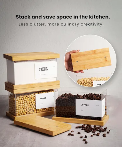 Miniatura 2 de Dispensador de alimentos de bambú Organizadores de cocina y almacenamiento Organizadores herméticos de despensa y recipiente de almacenamiento