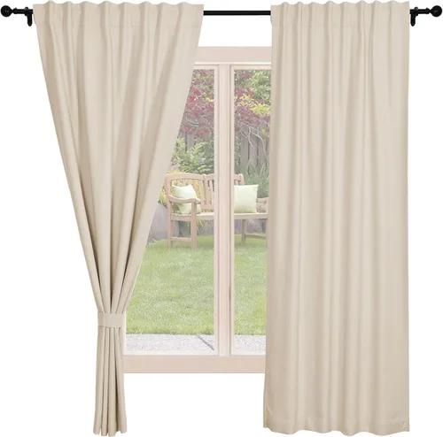 Miniatura 10 de Frelement Cortinas opacas de lino natural, paneles de cortinas con bolsillo para barra y pestaña trasera, para sala de estar, cortinas