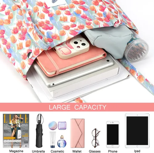 Miniatura 21 de Ayieyill - Bolsa de pana para mujer y niña, con correa de lona para colgar al hombro, bolsa con bolsillo