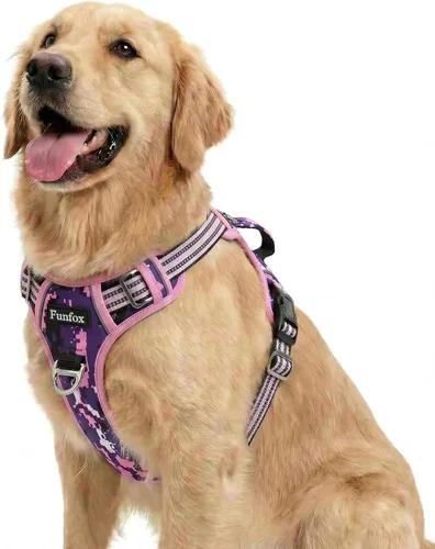 Miniatura 48 de Funfox Arnés para perro sin tirones, arnés de chaleco ajustable para mascotas, material súper suave con mango vertical, fácil control, paseo