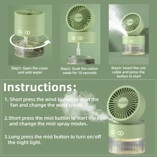 Miniatura 3 de Ventilador de refrigeración personal y humidificador de aire pequeño de 11.8 fl oz con luz nocturna LED, carga USB de escritorio 3 en 1 para oficina