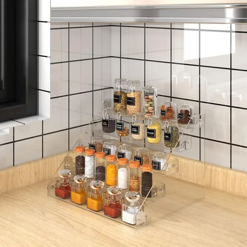 Miniatura 2 de VAEHOLD Estante de especias acrílico, organizador transparente de 5 niveles para gabinete, estante vertical para especias de cocina, estante