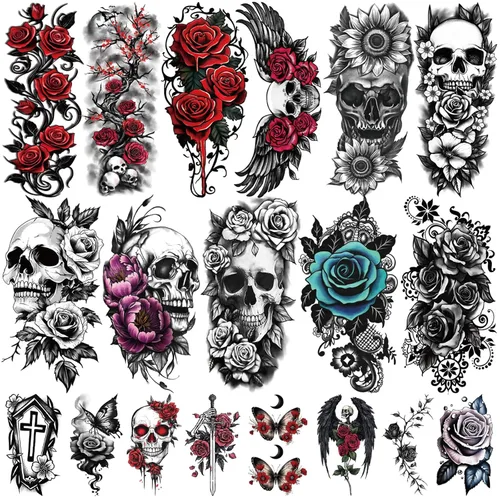 Miniatura 16 de Yazhiji 49 hojas de tatuajes temporales para mujeres y hombres 3D extra grandes, impermeables, sexy, flores, kits de tatuajes falsos Color flower