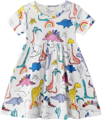 Vestido acampanado para niñas pequeñas, lindo estampado de unicornio, arco iris, manga corta, casual, vestidos para niñas pequeñas para fiesta de 1