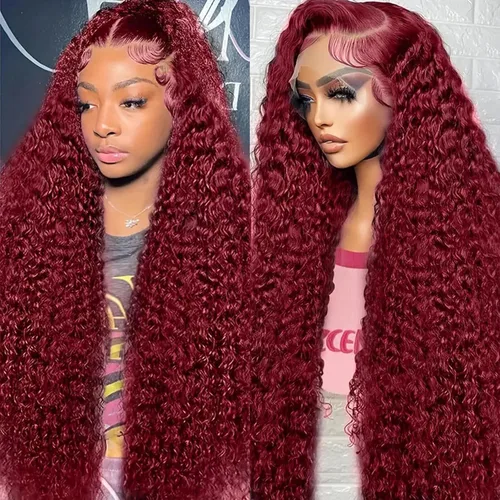 Miniatura 14 de ULRICA 99J - Pelucas de encaje frontal burdeos de 20 pulgadas, pelucas de cabello humano para mujeres negras 13x4, encaje HD burdeos, peluca de Rojo