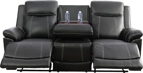 Miniatura 2 de Muebles de sala de estar, sofá reclinable de cuero, sofá reclinable manual con portavasos para casa/dormitorio/oficina/apartamento (negro/1 pieza)