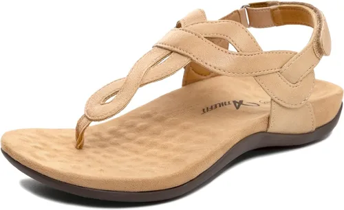 Miniatura 8 de Athlefit - Sandalias ortopédicas con soporte de arco para mujer, cómodas, con correa en T, sandalias casuales planas con soporte ortopédico