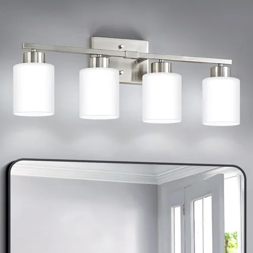 Miniatura 22 de FonmYim Lámpara de baño negra, lámpara de tocador moderna de 3 luces sobre espejo, apliques de pared con pantallas de vidrio esmerilado blanco
